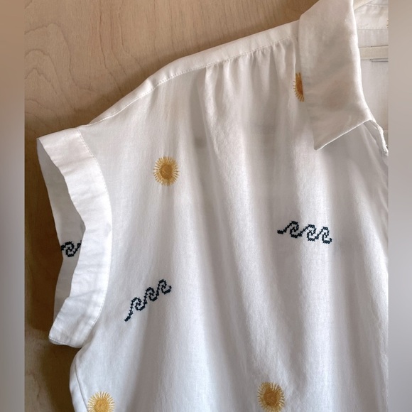 MADEWELL White Embroidered Cotton Button Down Shirt Top XS/S Women’s - Picture 9 of 14